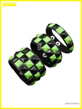 3 Pcs Adjustable Punk Studded Faux Leather Gothic Bracelet Set